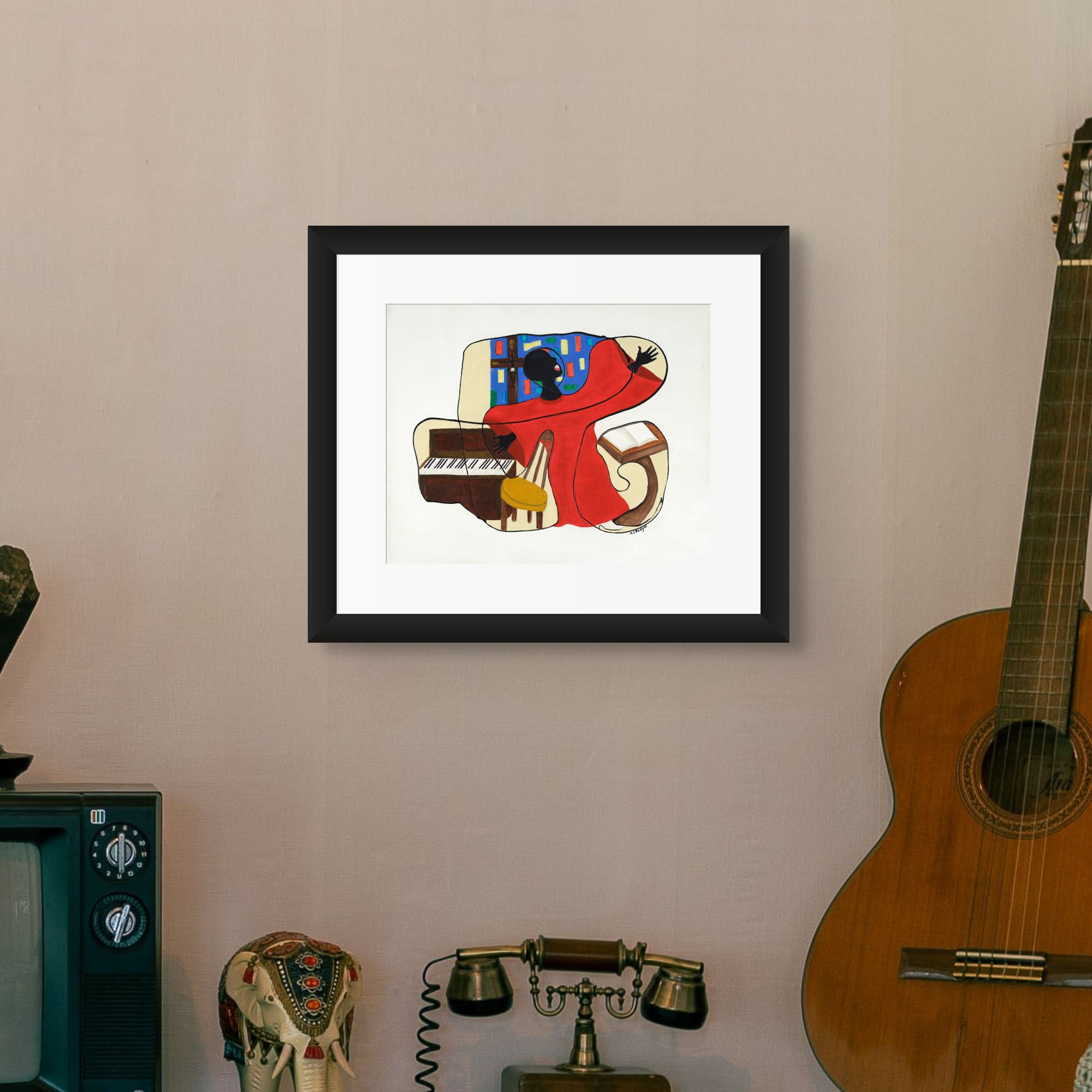 Glory continuous line print framed in black — Black gospel art by Antionette Simmons Hodges