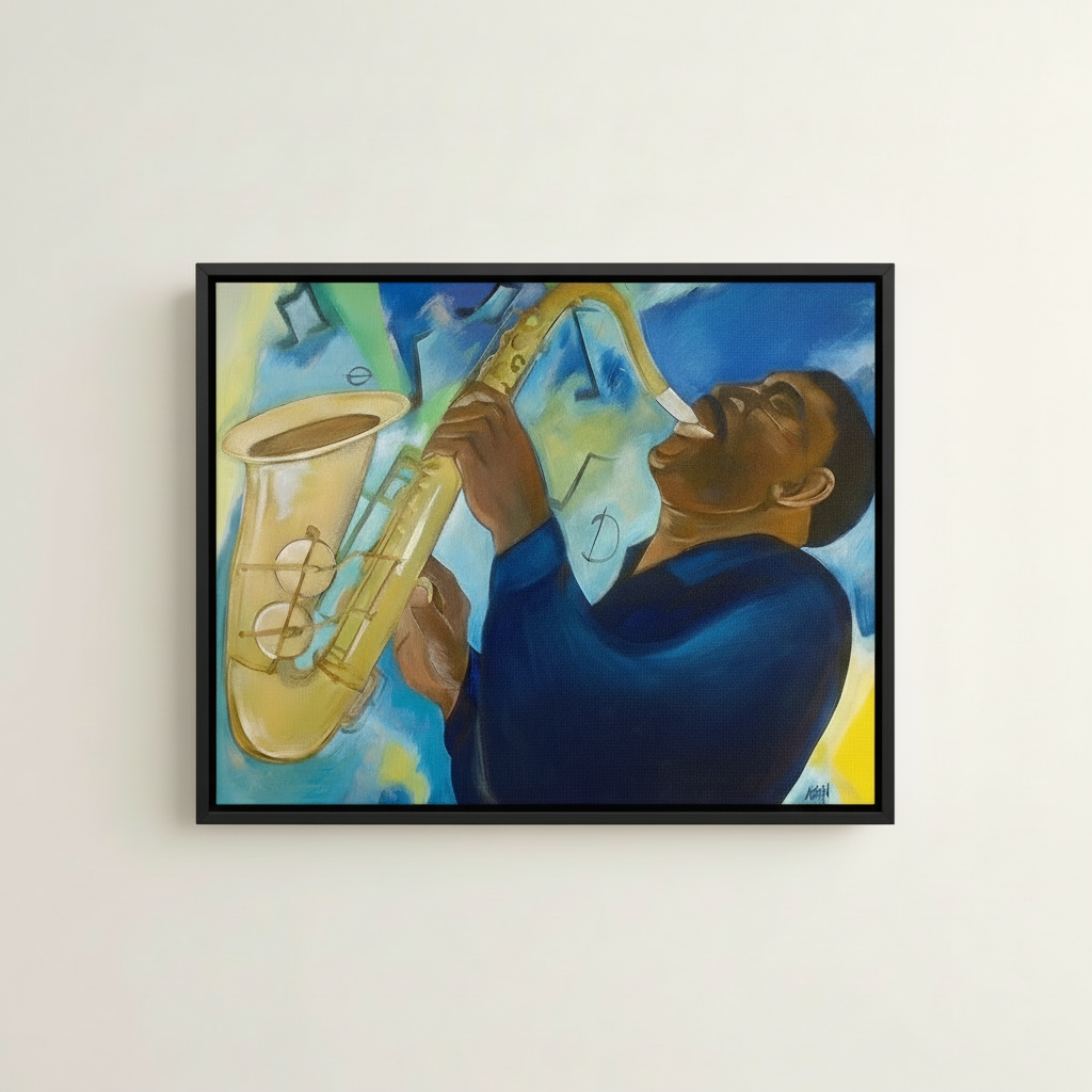 Black Saxophonist Framed Canvas Wall Art | African American Decor