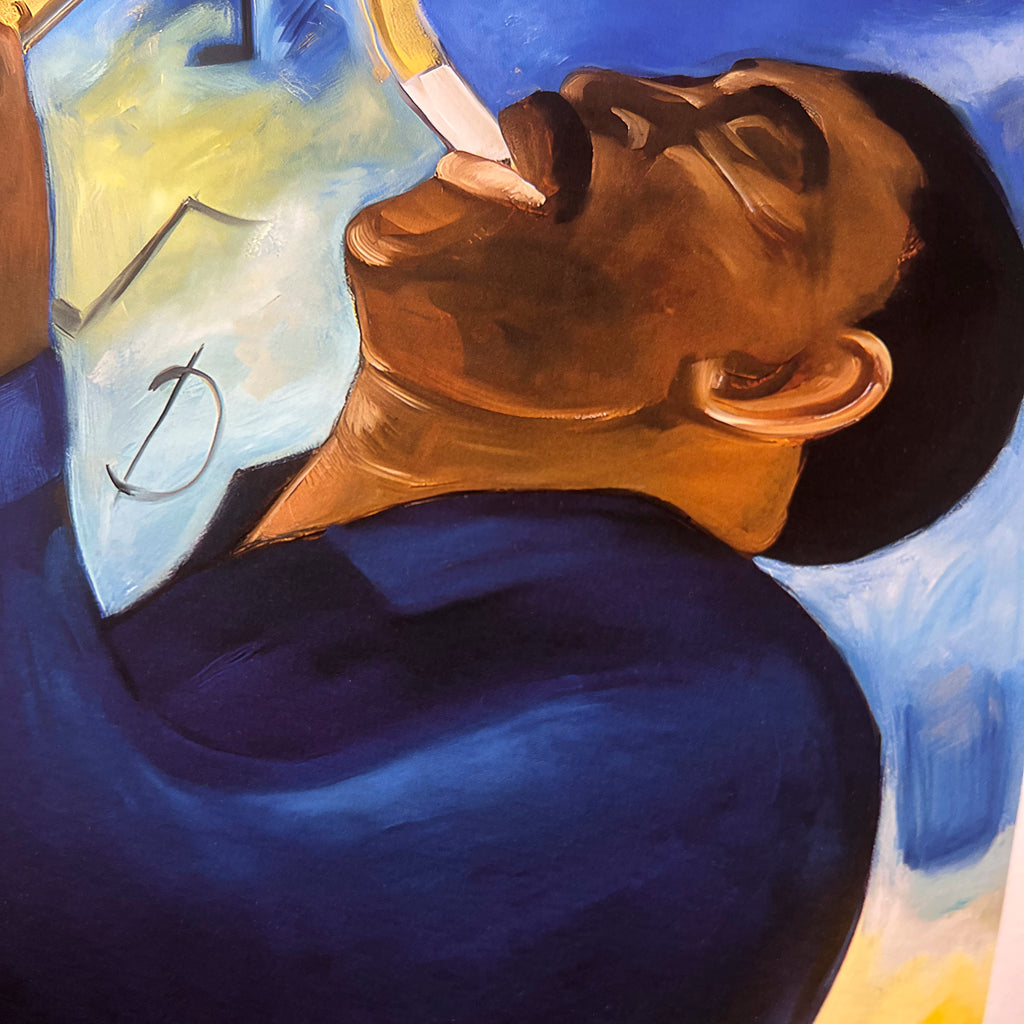 Groovin' framed giclee print — lifestyle view, Black jazz saxophone art by A.S. Hodges