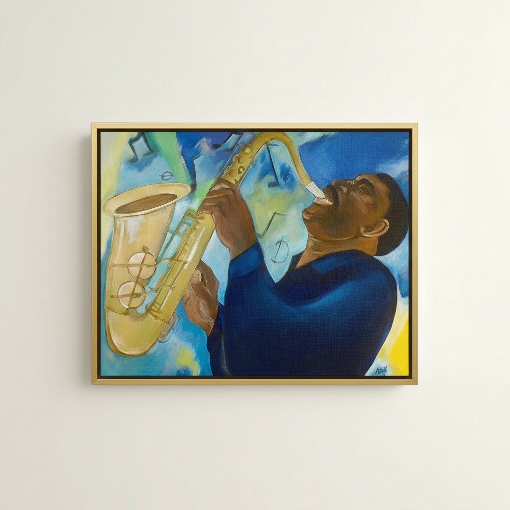 Black Saxophonist Framed Canvas Wall Art | African American Decor