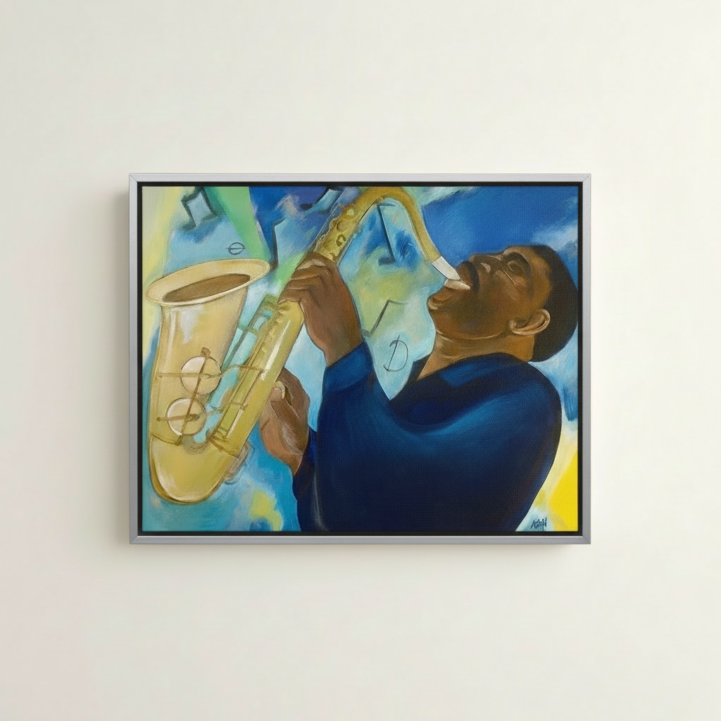 Black Saxophonist Framed Canvas Wall Art | African American Decor