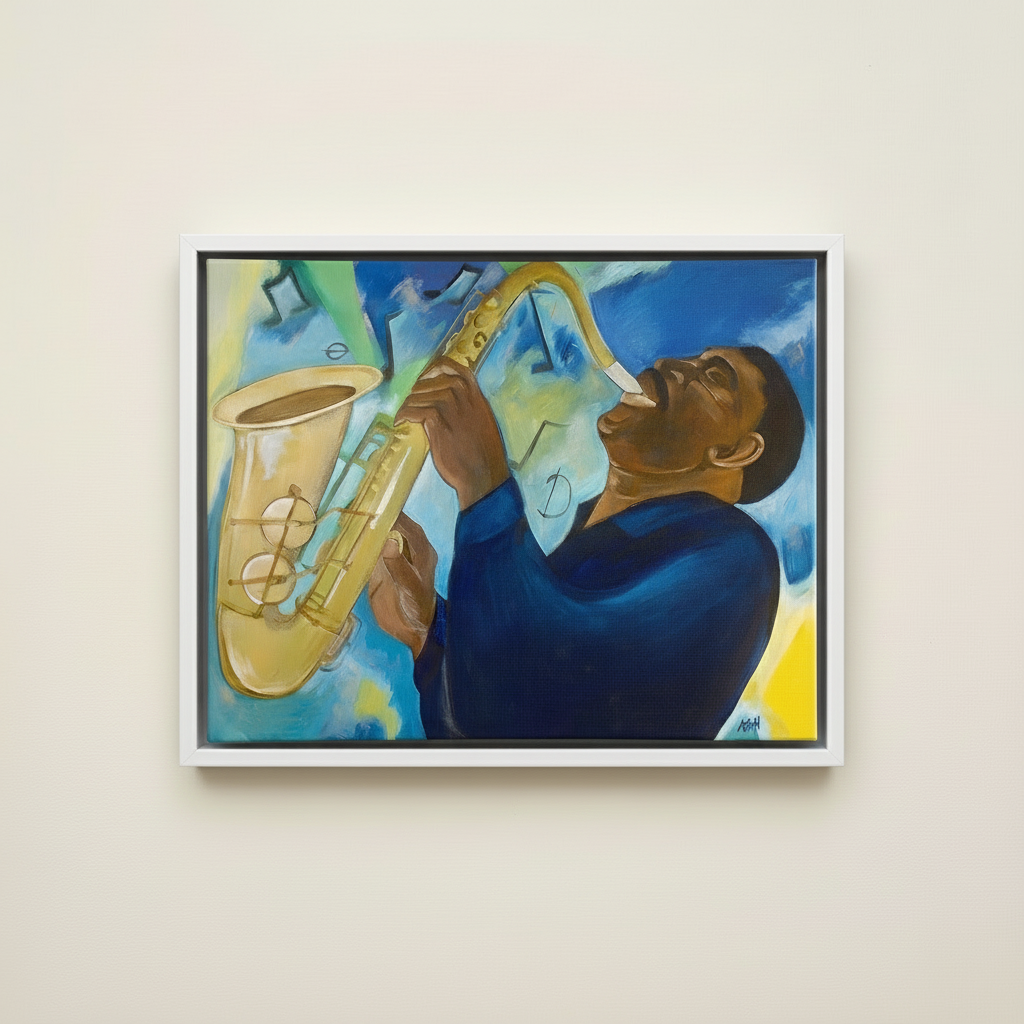 Black Saxophonist Framed Canvas Wall Art | African American Decor