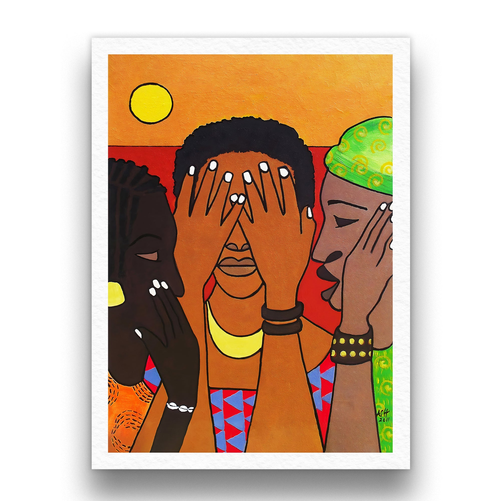Hear No Evil Speak No Evil See No Evil framed giclee print — full artwork, Black girls unity art by A.S. Hodges