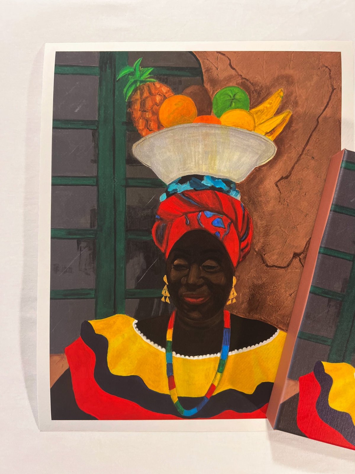 black art Print 'Hey Lady' By Antionette Simmons Hodges depicting a Colombian Fruit Vendor