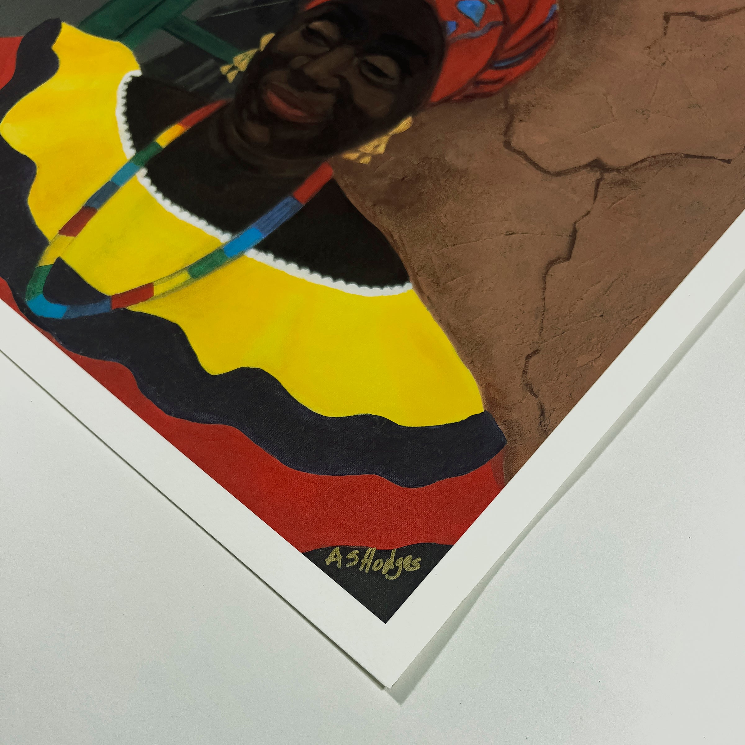 Hey Lady framed giclee print detail close-up — Caribbean woman Afrocentric art
