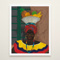 Hey Lady framed giclee print — full artwork image, Caribbean fruit vendor Afrocentric art by Antionette Simmons Hodges
