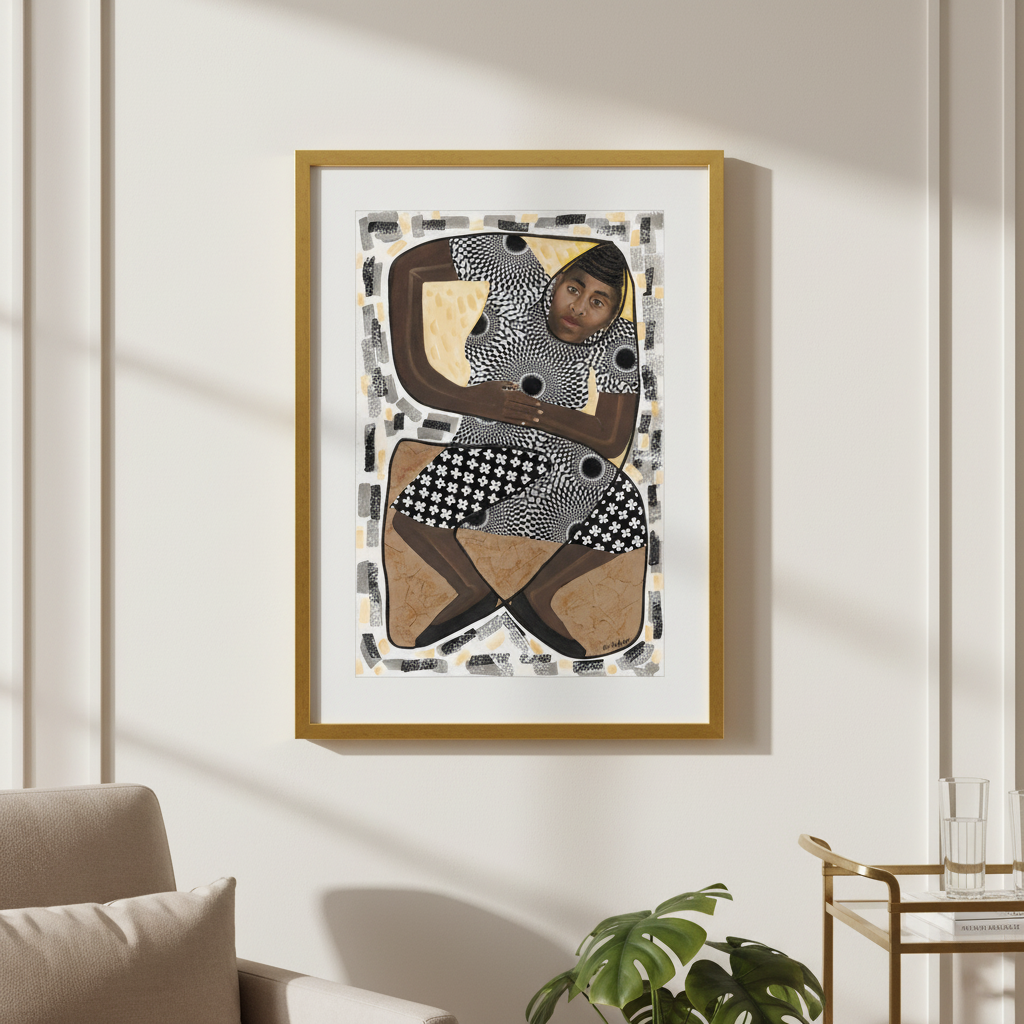 How Low Can You Go framed giclee print in gold frame, minimalist panel styling — Caribbean dance art