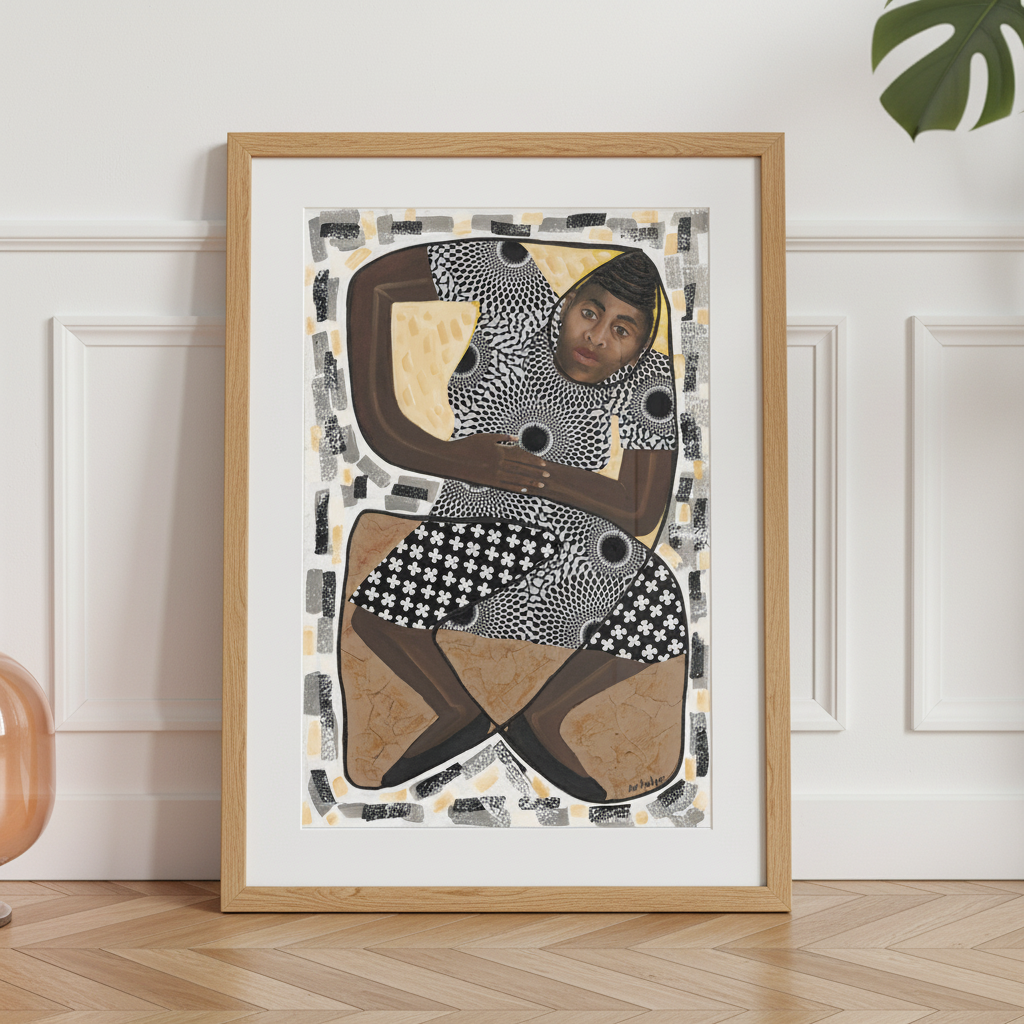 How Low Can You Go framed giclee print in oak frame, Parisian floor lean styling — Caribbean dance art