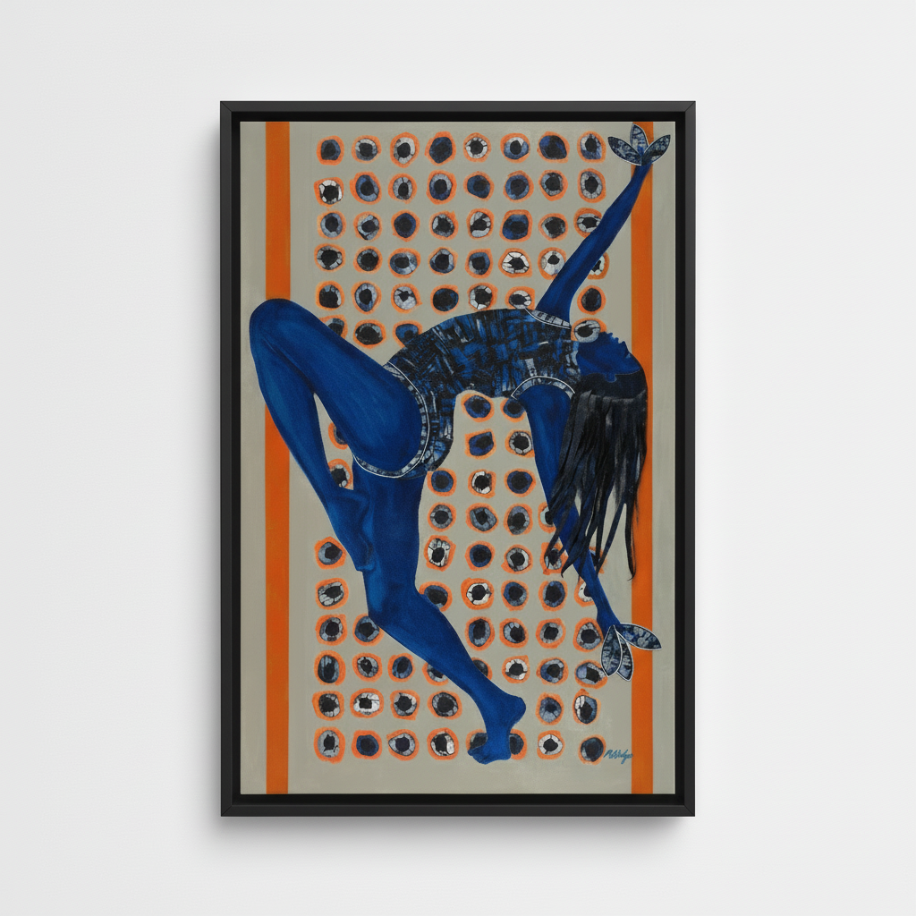 Black Woman Indigo Framed Canvas Wall Art | Home Decor