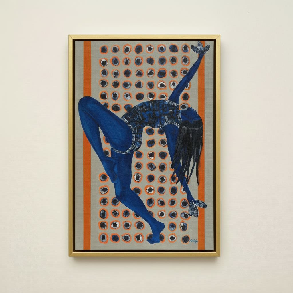 Indigo Rising — Framed Canvas Print, Gold
