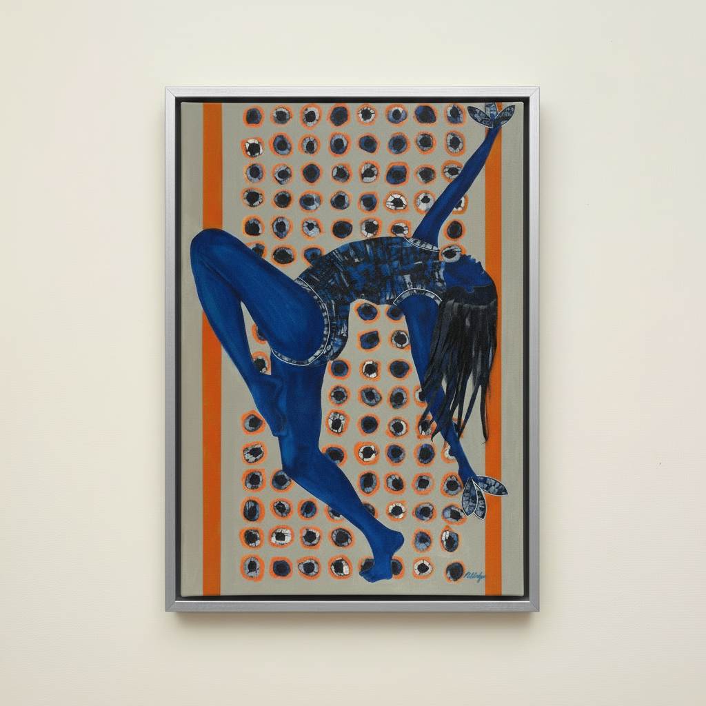 Black Woman Indigo Framed Canvas Wall Art | Home Decor