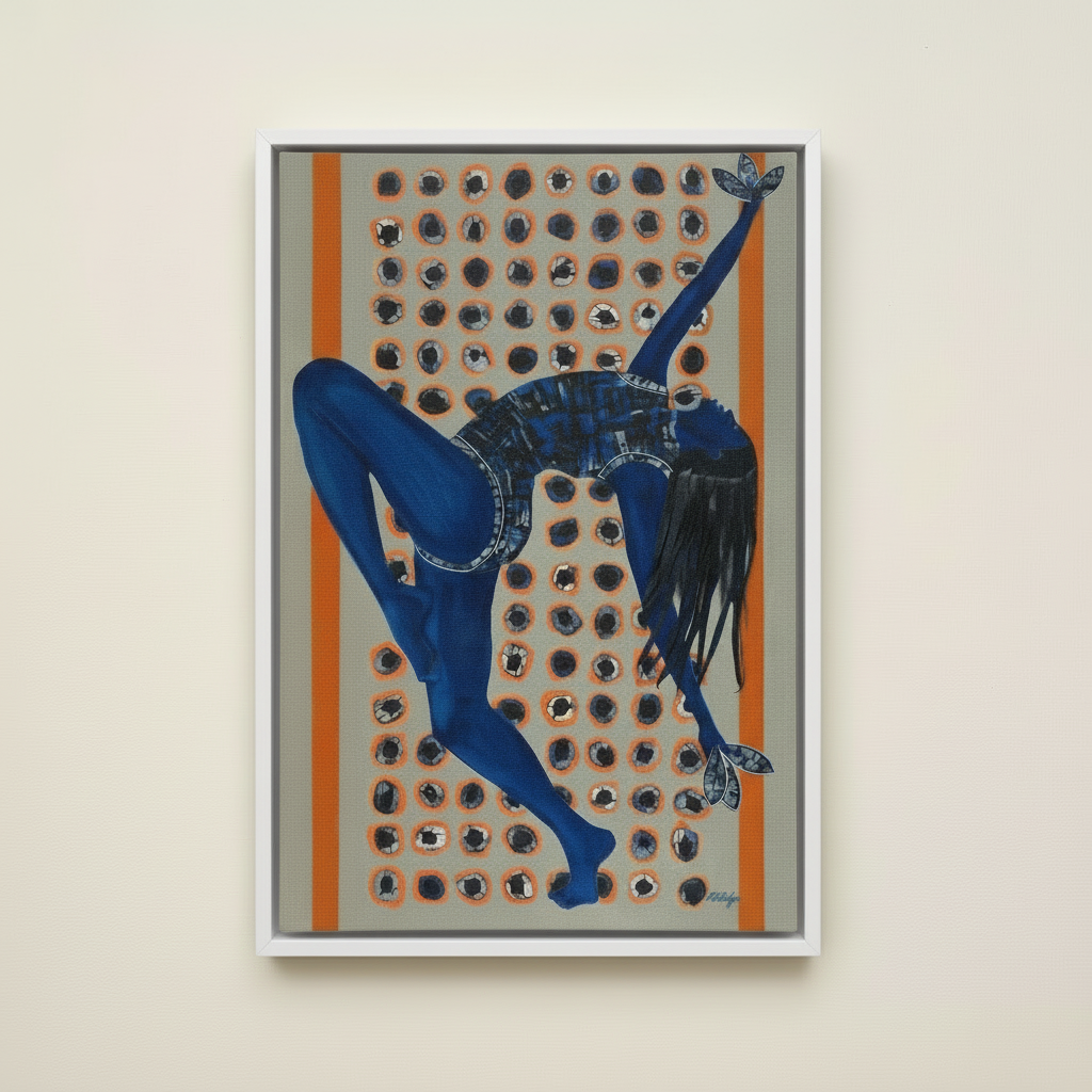 Indigo Rising — Framed Canvas Print, White