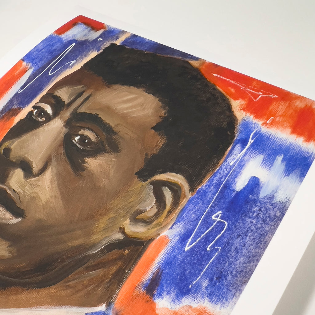 Red, White & Blues — James Baldwin giclee print — lifestyle view, Black literary icon art