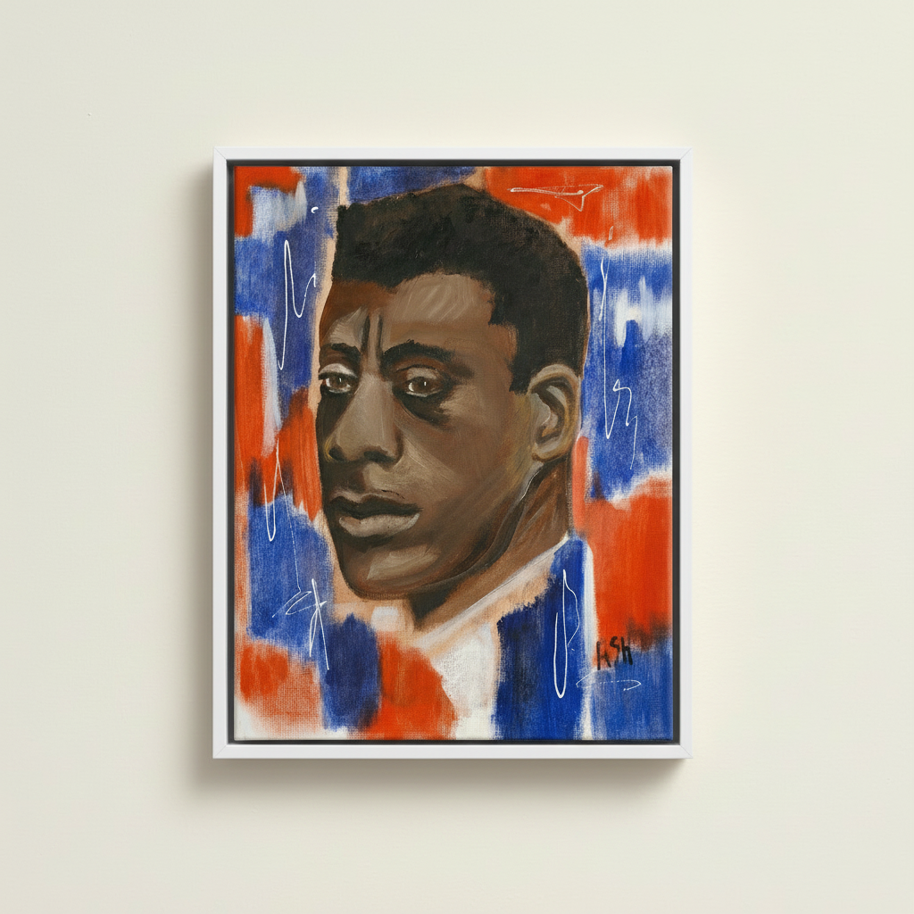 James Baldwin — Framed Canvas Print, White