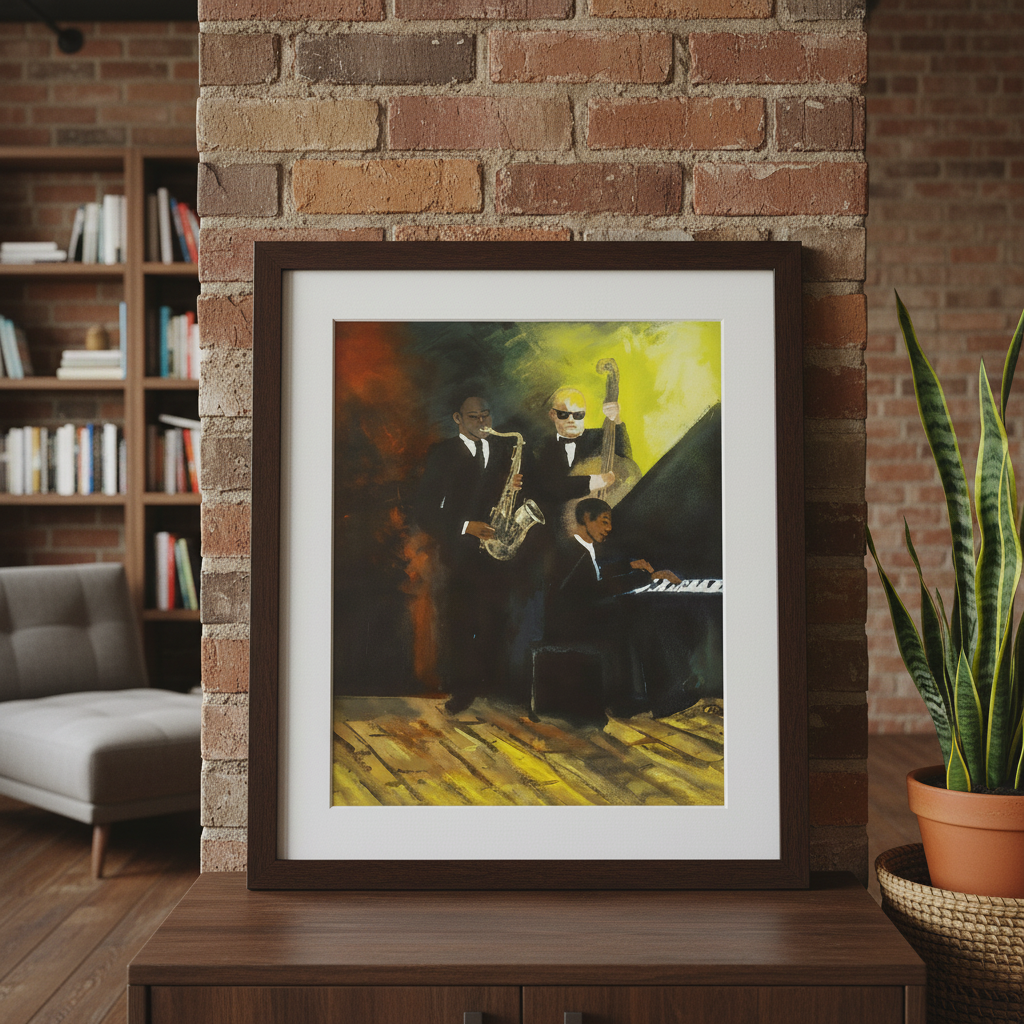 Jammin' framed giclee print — Black jazz band art by Antionette Simmons Hodges (1)