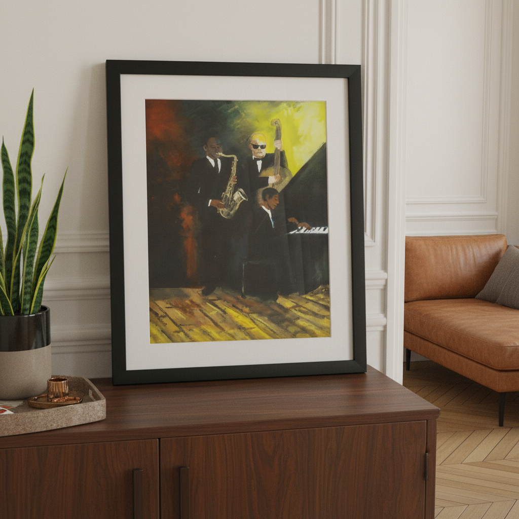Jammin' framed giclee print — Black jazz band art by Antionette Simmons Hodges (3)