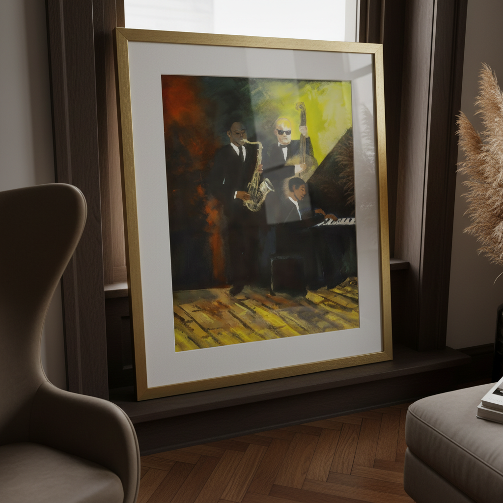 Jammin' framed giclee print — Black jazz band art by Antionette Simmons Hodges (5)