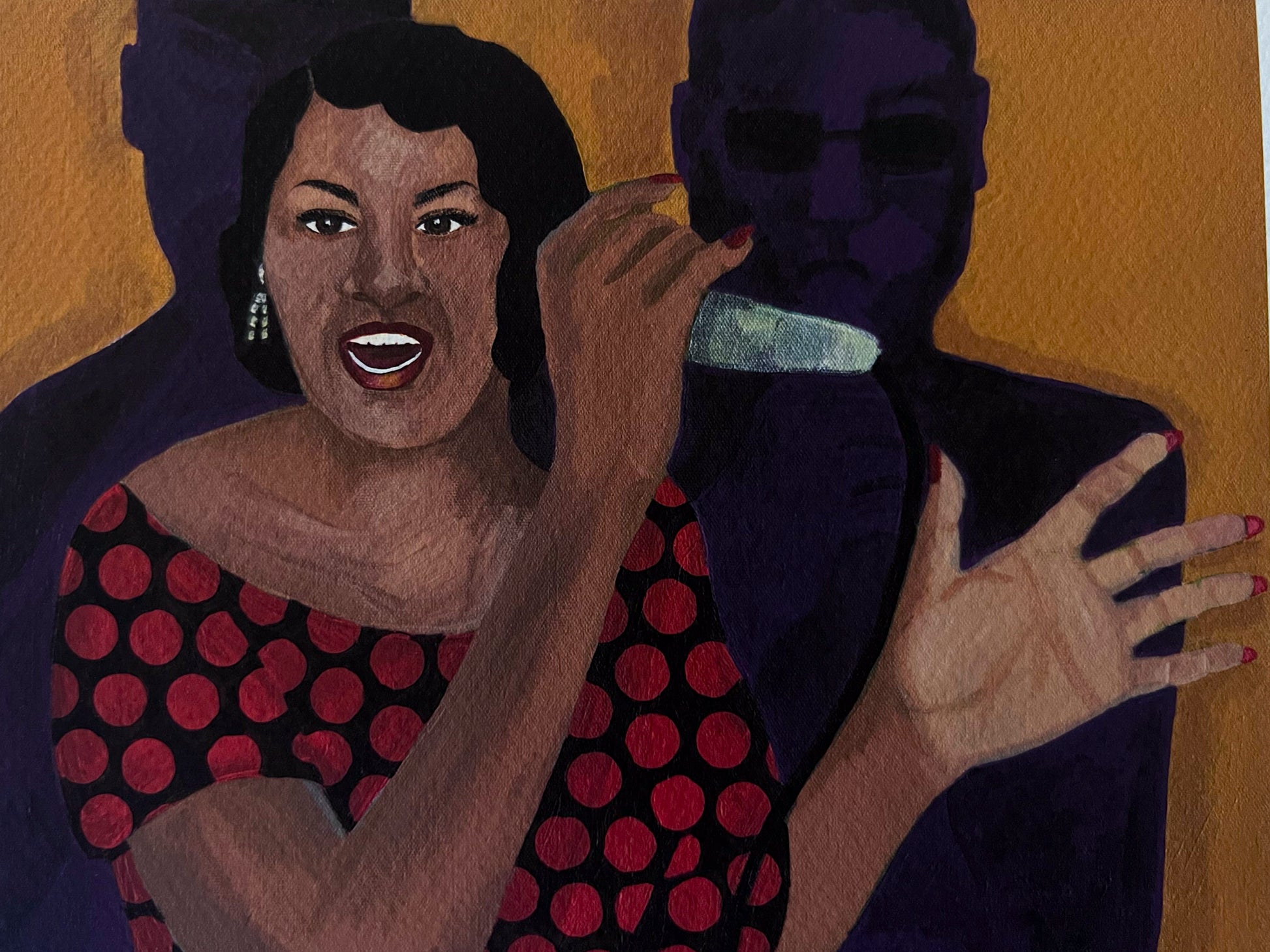 African American Artwork about Jazz ' Jazz Singer' by Antionette simmons Hodges closeup of woman singing into a microphone