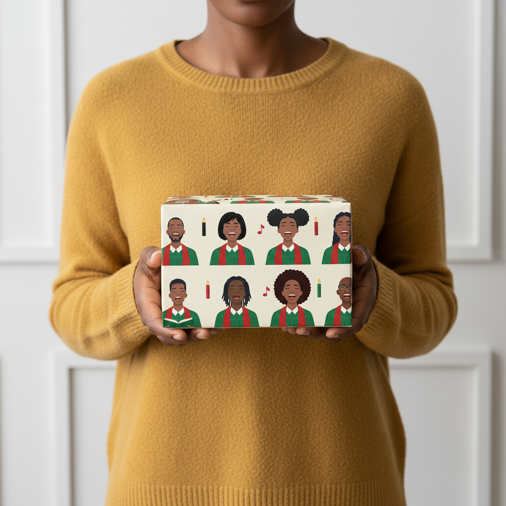 Kwanzaa Choir wrapping paper in Cream, lifestyle photo