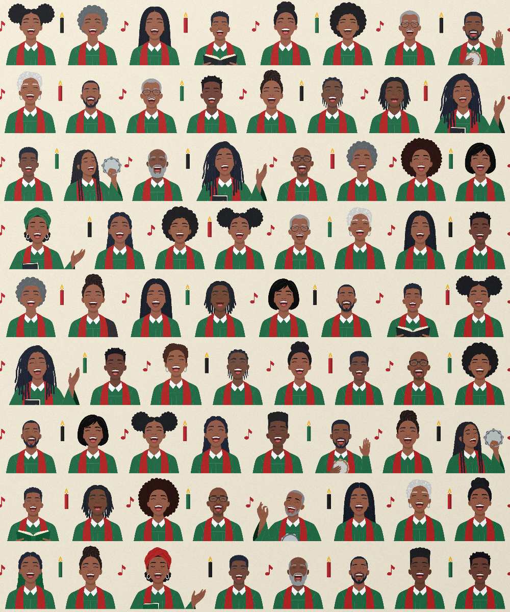 Kwanzaa Choir wrapping paper in Cream, lifestyle photo