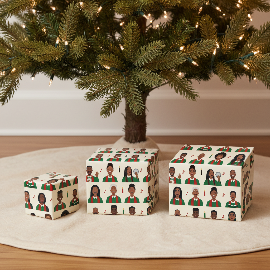 Kwanzaa Choir wrapping paper in Cream, lifestyle photo