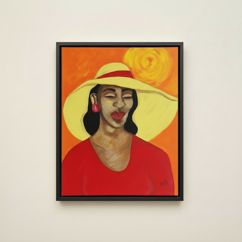 Lady in Red — Framed Canvas Print, Black