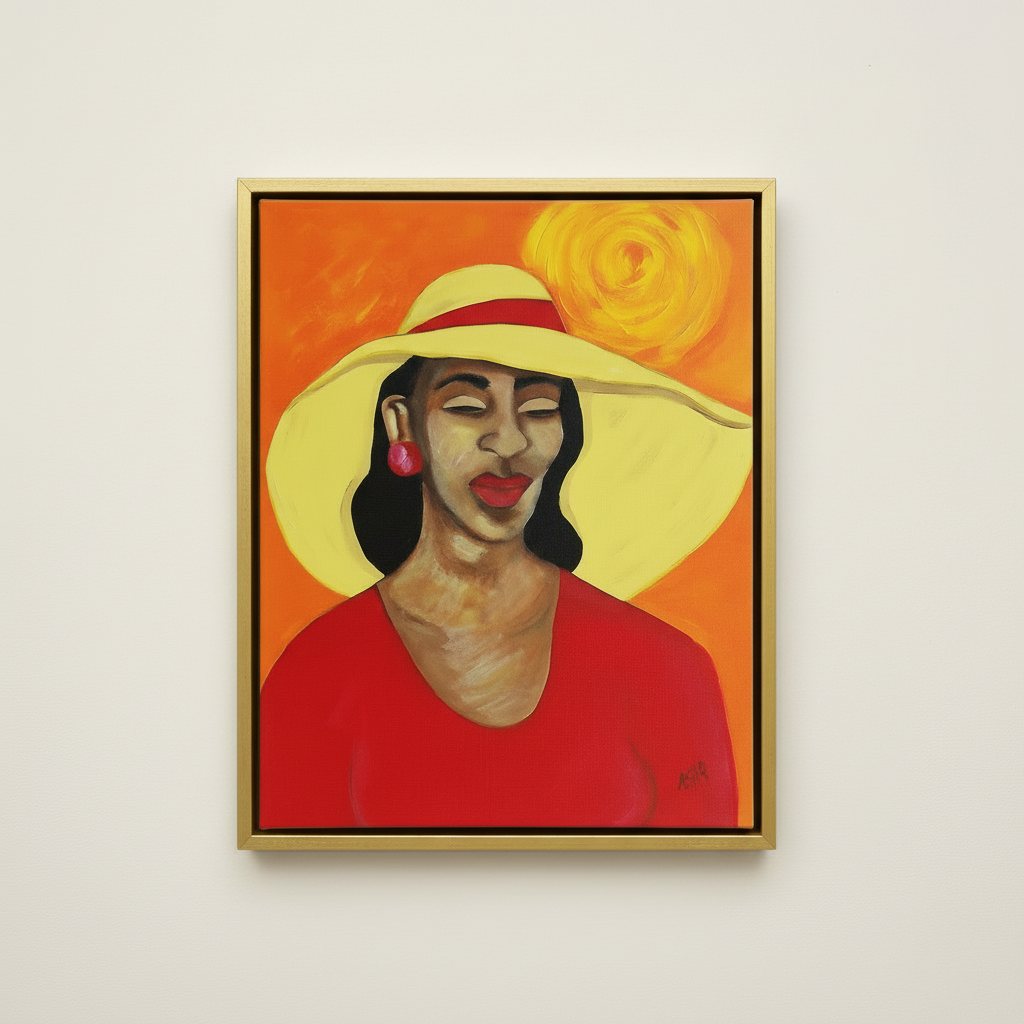 Lady in Red — Framed Canvas Print, Gold