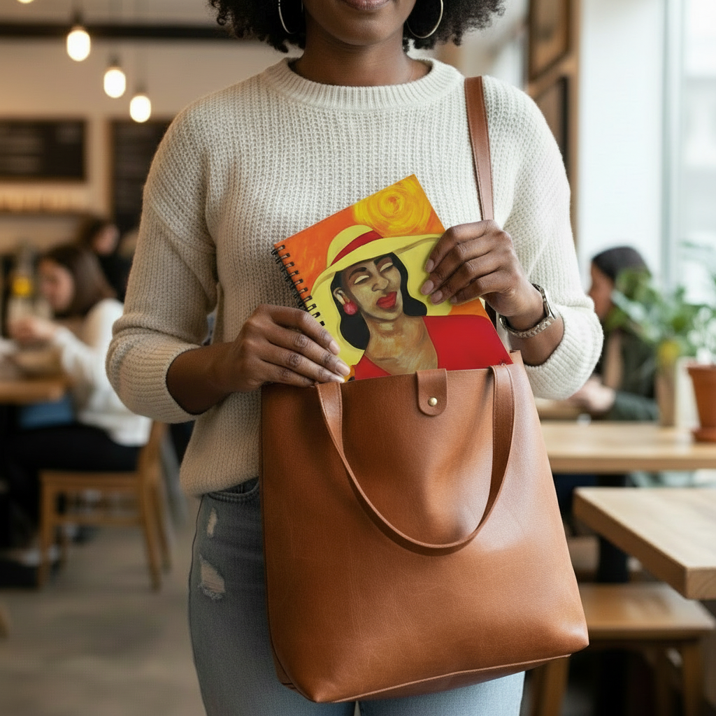 Lady in Red Spiral Notebook | Woman in Wide Hat Illustration, Ruled Journal