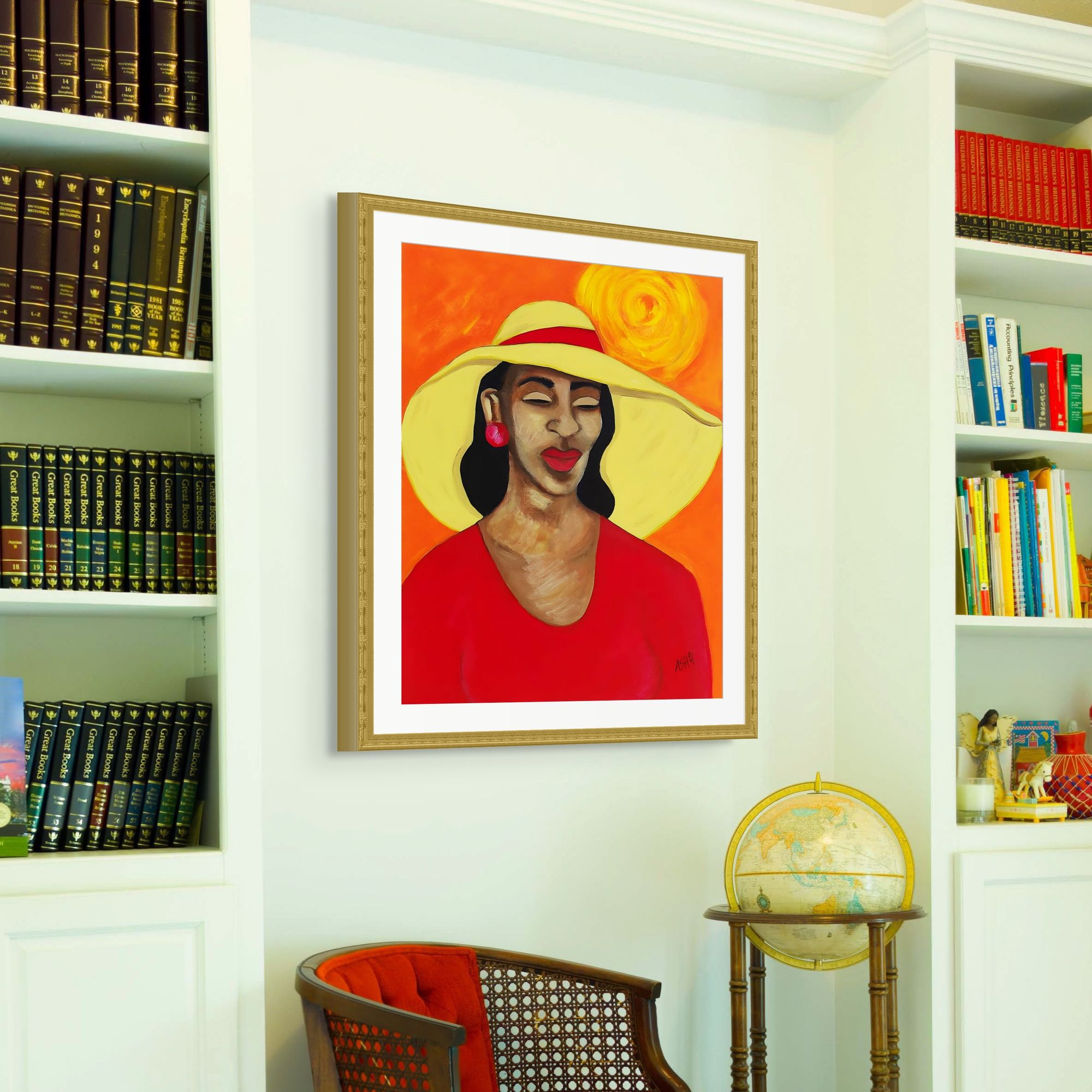 Lady in Red giclee print — full artwork, Black woman red dress portrait by A.S. Hodges