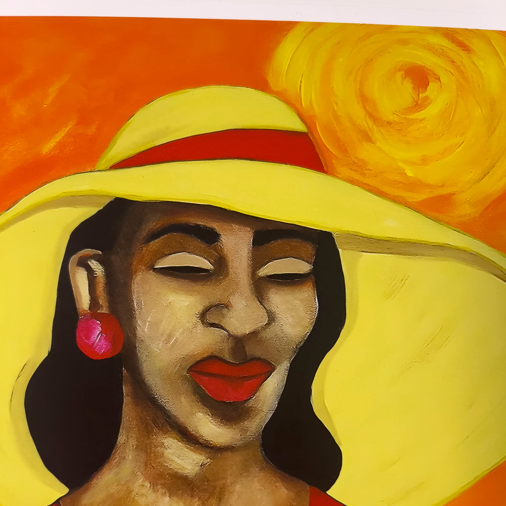 Lady in Red giclee print — lifestyle view, Black woman red dress art by A.S. Hodges