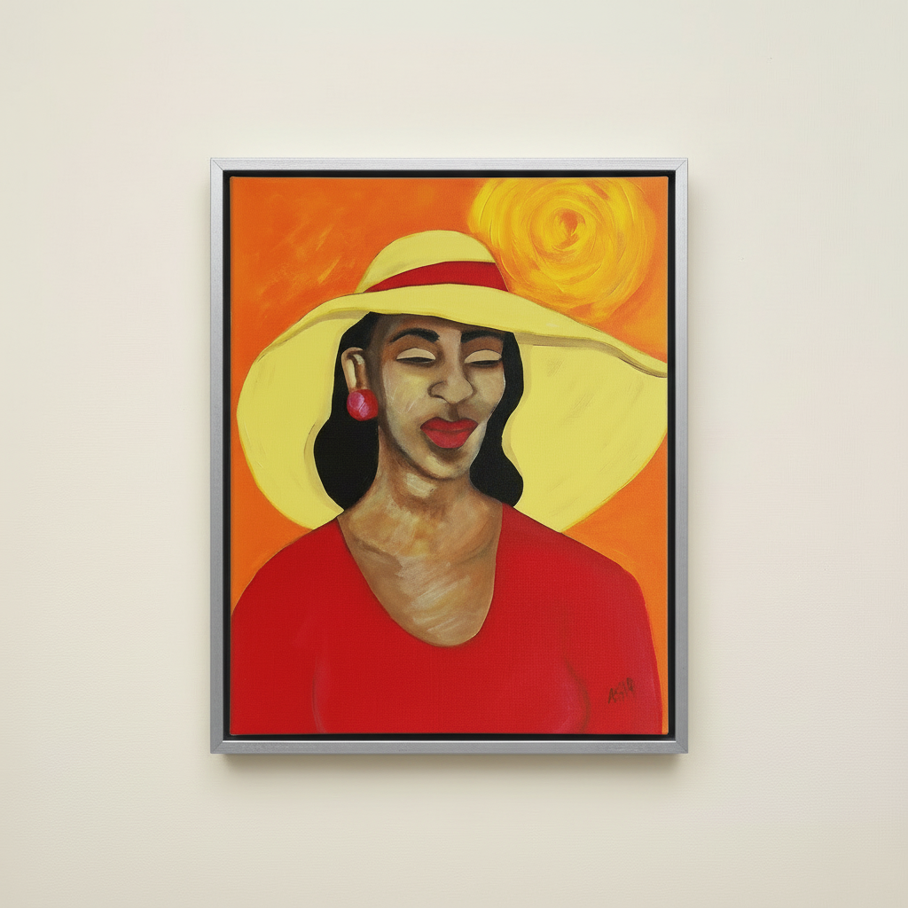 Lady in Red — Framed Canvas Print, Silver