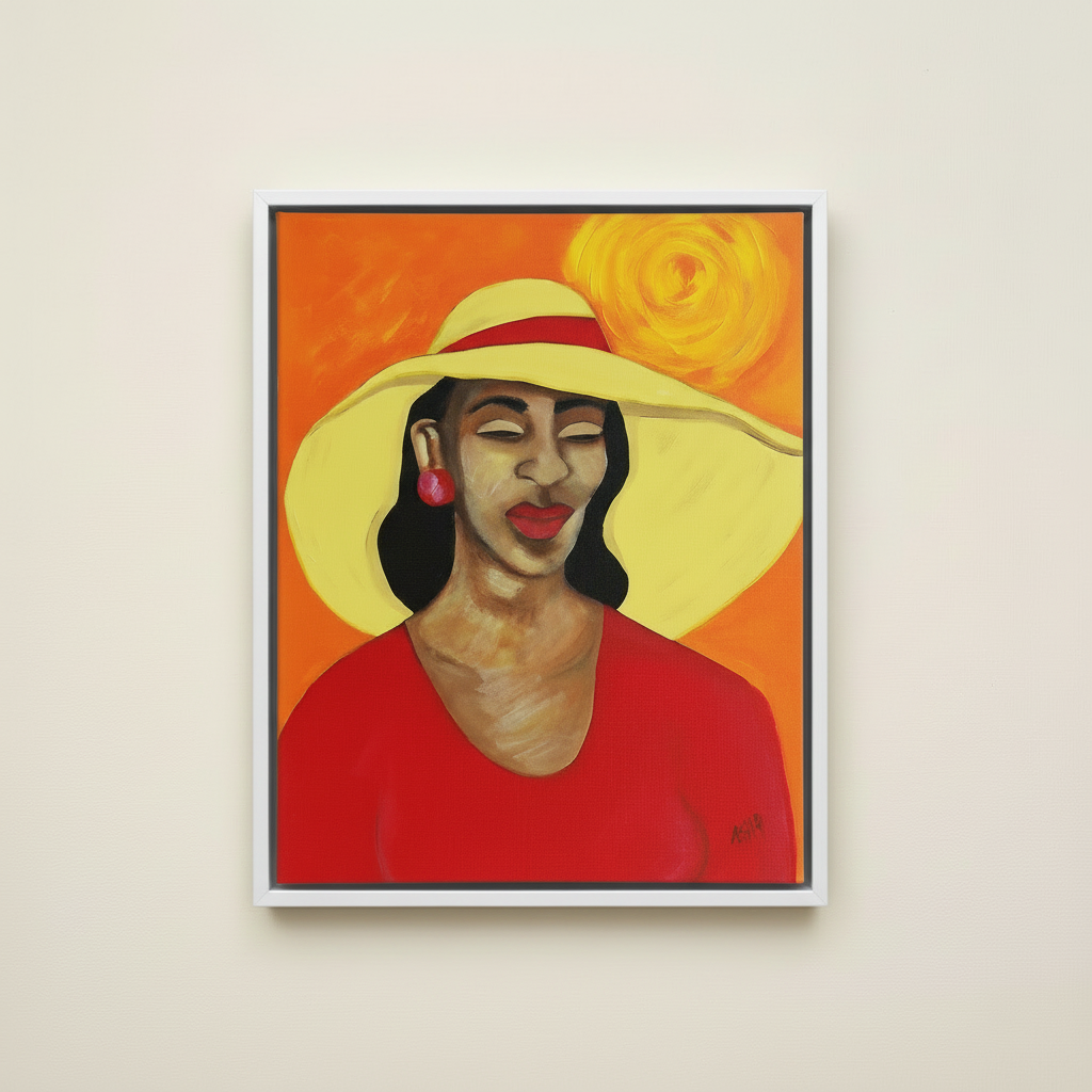 Lady in Red — Framed Canvas Print, White