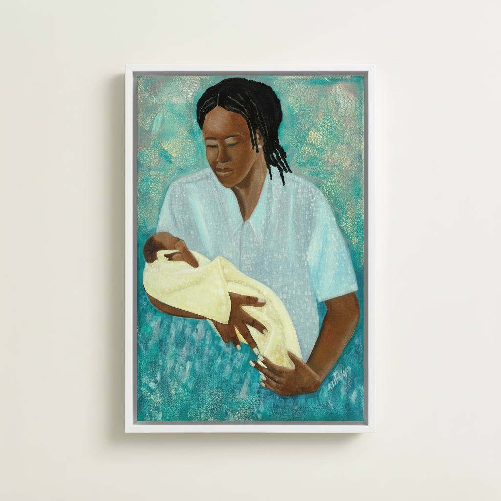 Loving Arms — Framed Canvas Print, White