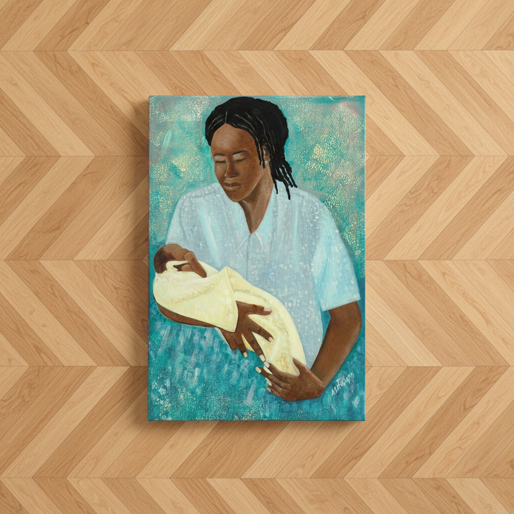 Black Mother and Baby Art | Maternal Love Wall Art - Loving Arms Fine Art Print