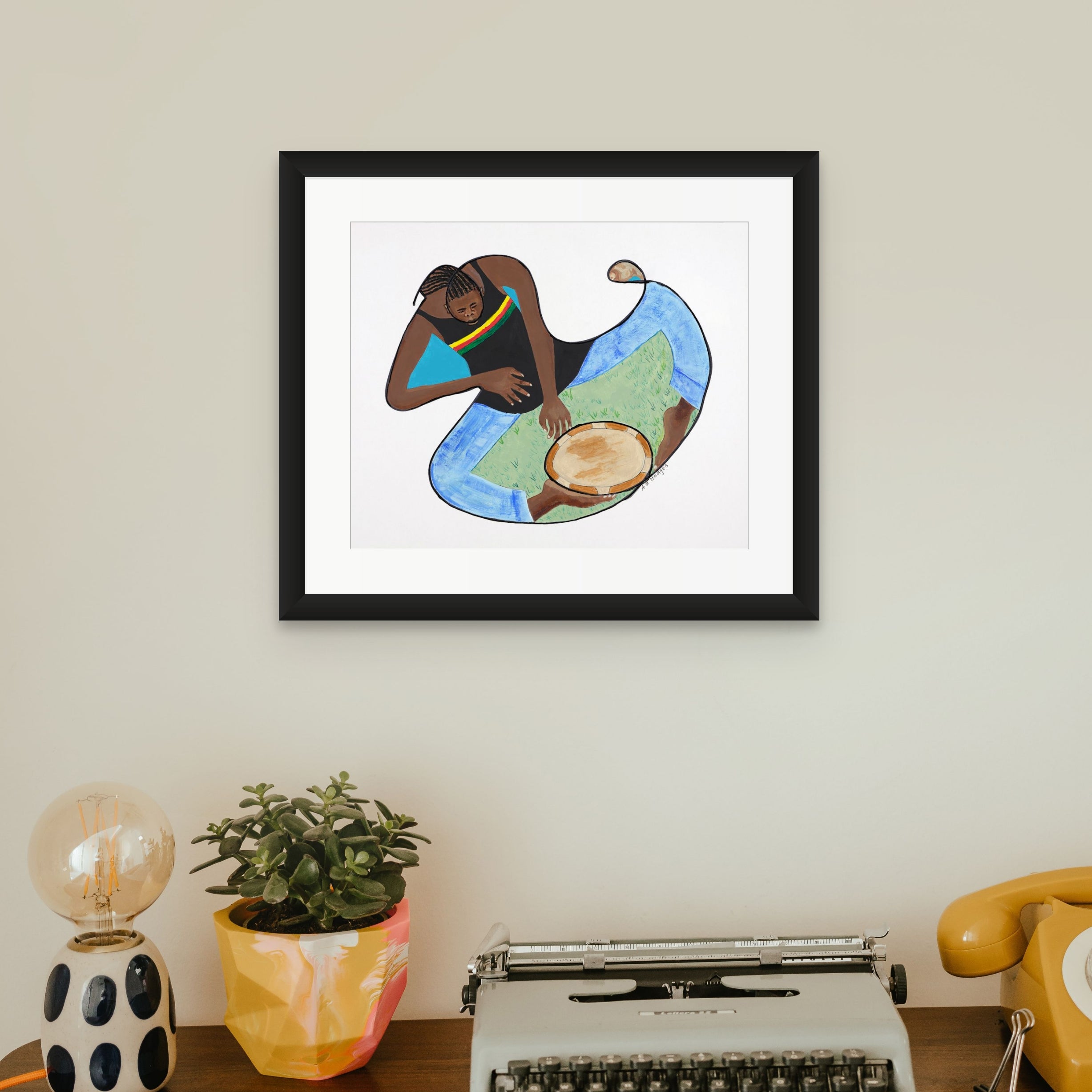 Rasta With Drum and Conch - Continuous Line Fine Art Print - Antionette's Artistry