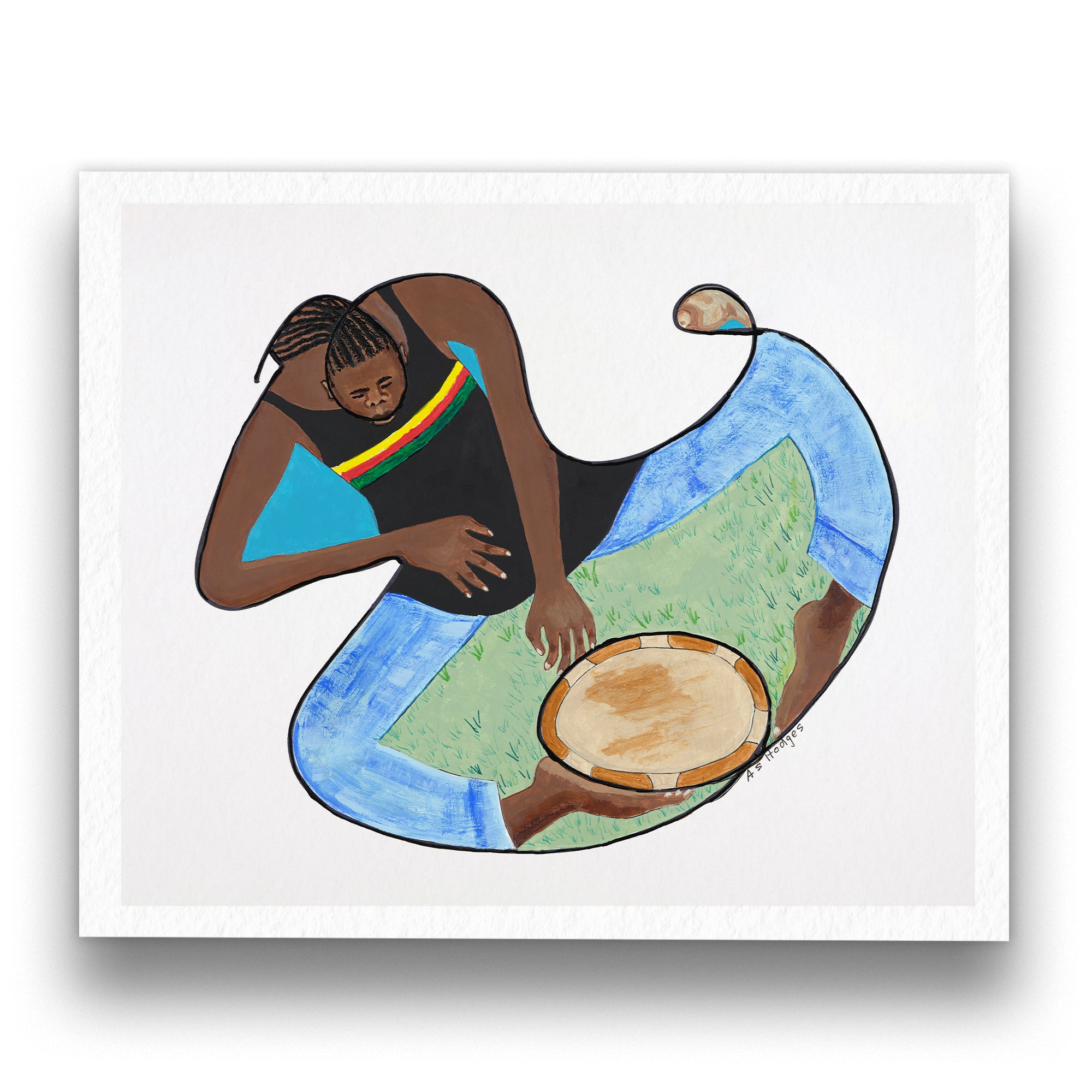 Rasta With Drum and Conch - Continuous Line Fine Art Print - Antionette's Artistry
