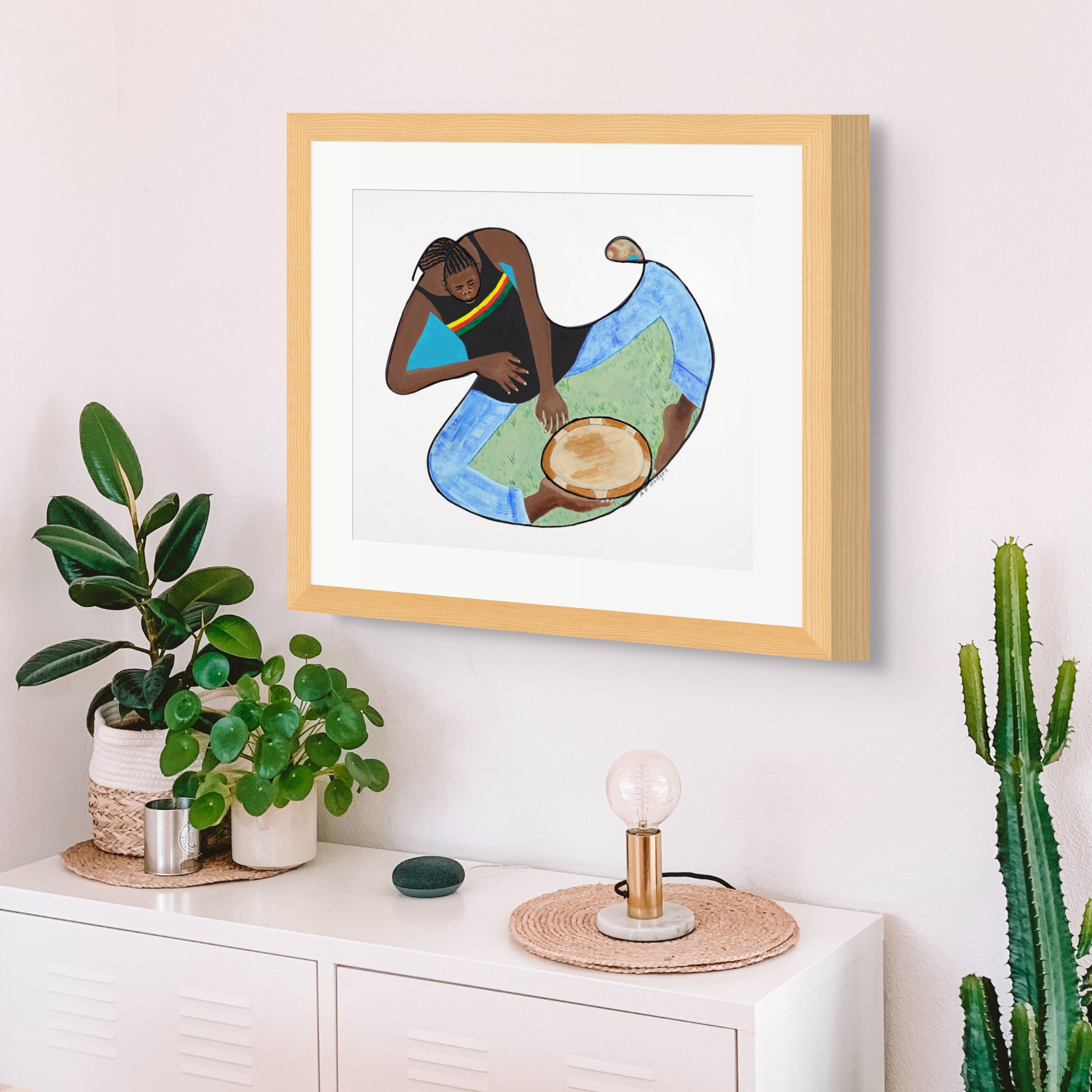 Rasta With Drum and Conch - Continuous Line Fine Art Print - Antionette's Artistry
