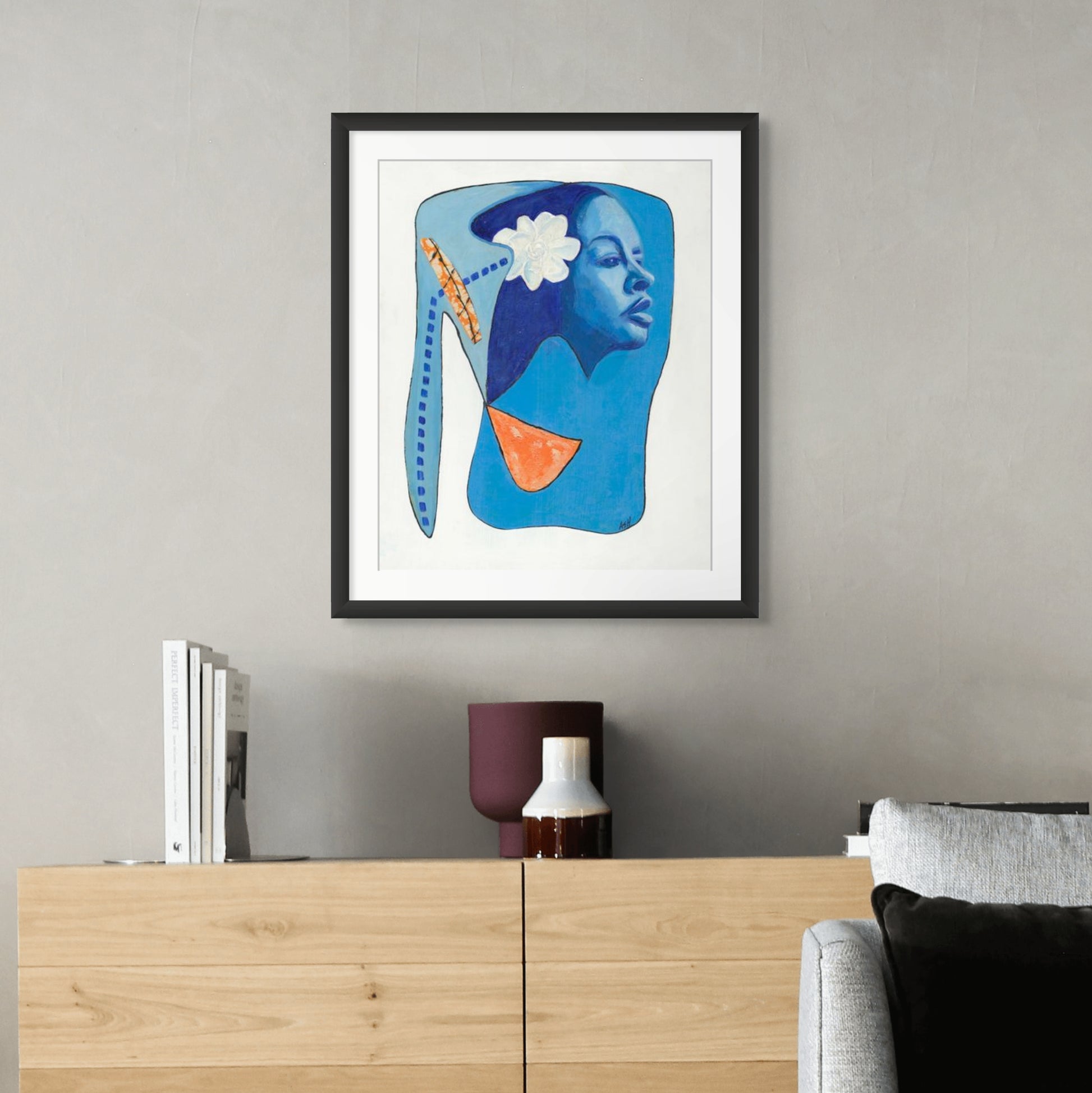 Billie's Blues - Continuous Line Fine Art Print -  Billie Holiday art - framed print over cabinet