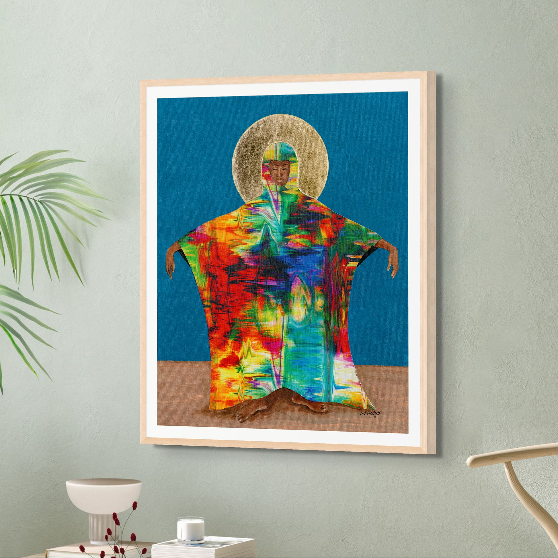 Mother Earth - Framed Fine Art Print - Afrofuturist Print - framed in light wood hun on wall