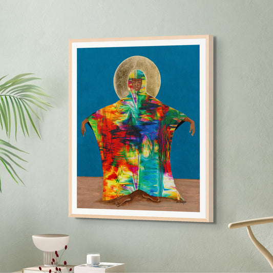 Mother Earth - Framed Fine Art Print - Afrofuturist Print - framed in light wood hun on wall