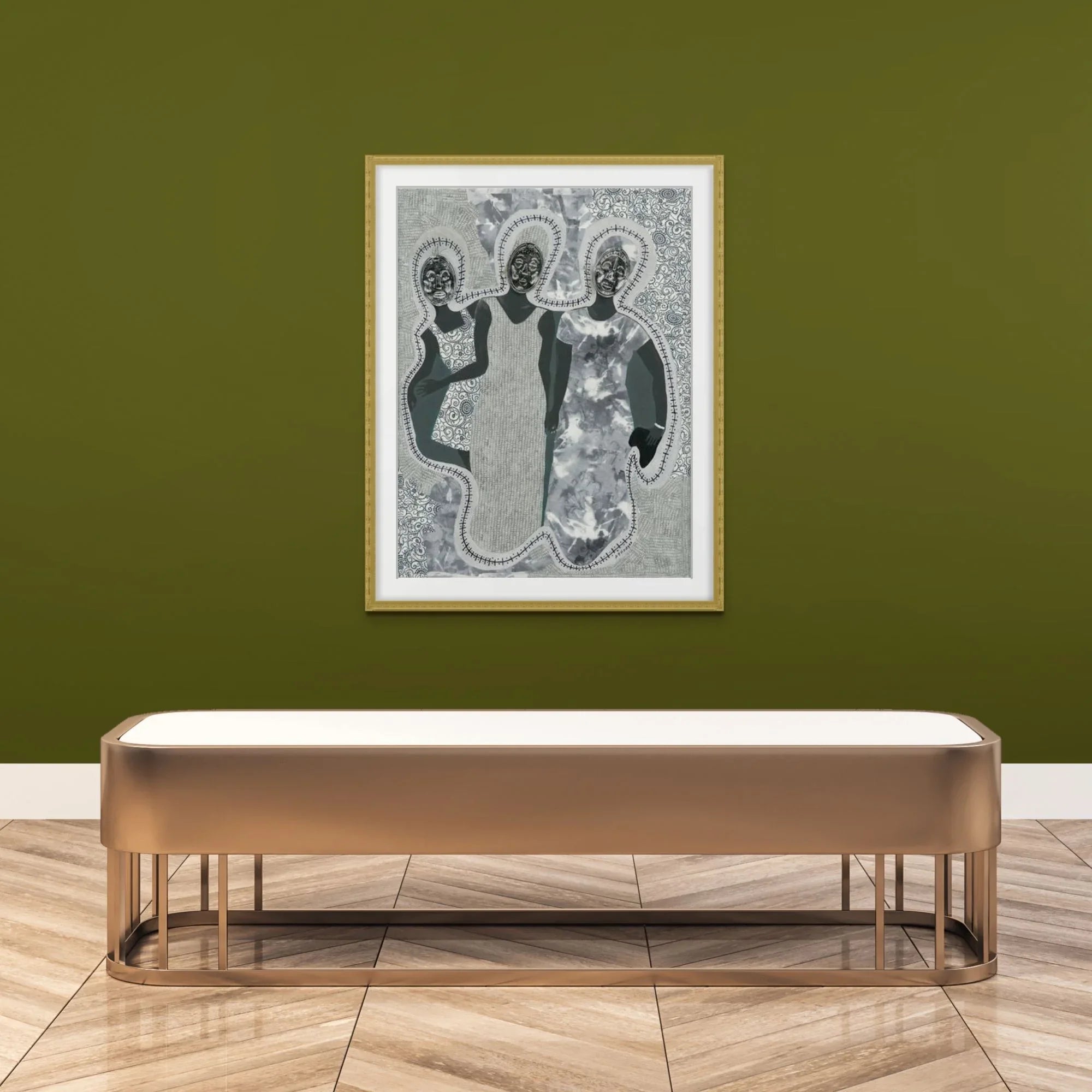 Mirror Mirror - Black Diaspora artwork - Fine Art Print - Ancestral Roots Artwork- hung on gallery wall framed in gold