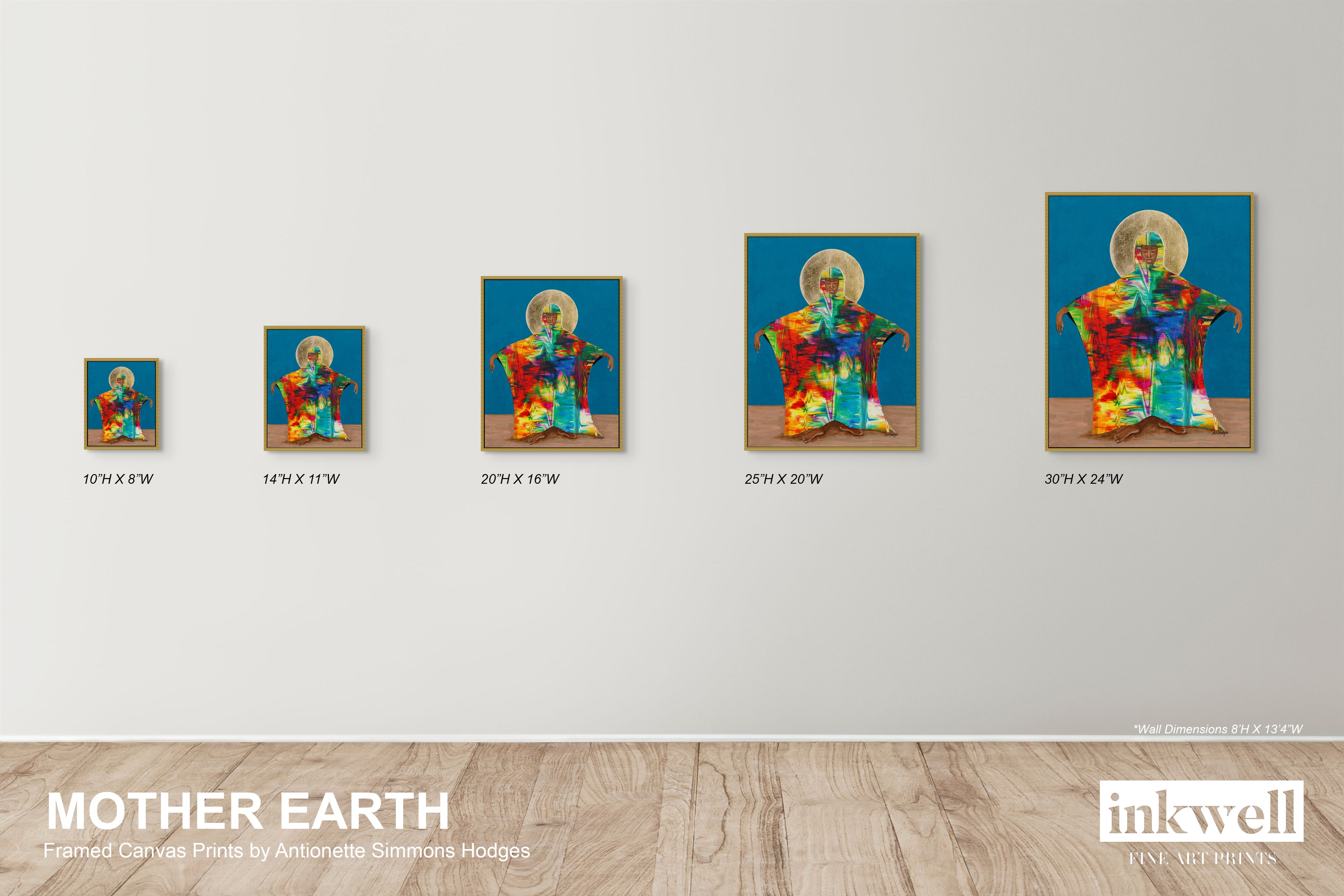 Mother Earth - Framed Stretched Canvas Print - Colorful Black Art - showing available sizes