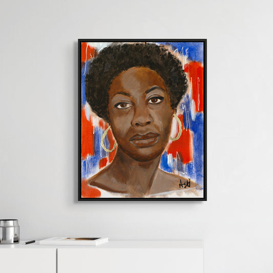 Red, White & Blues - Nina Simone - Framed Stretched Canvas Giclee Print -