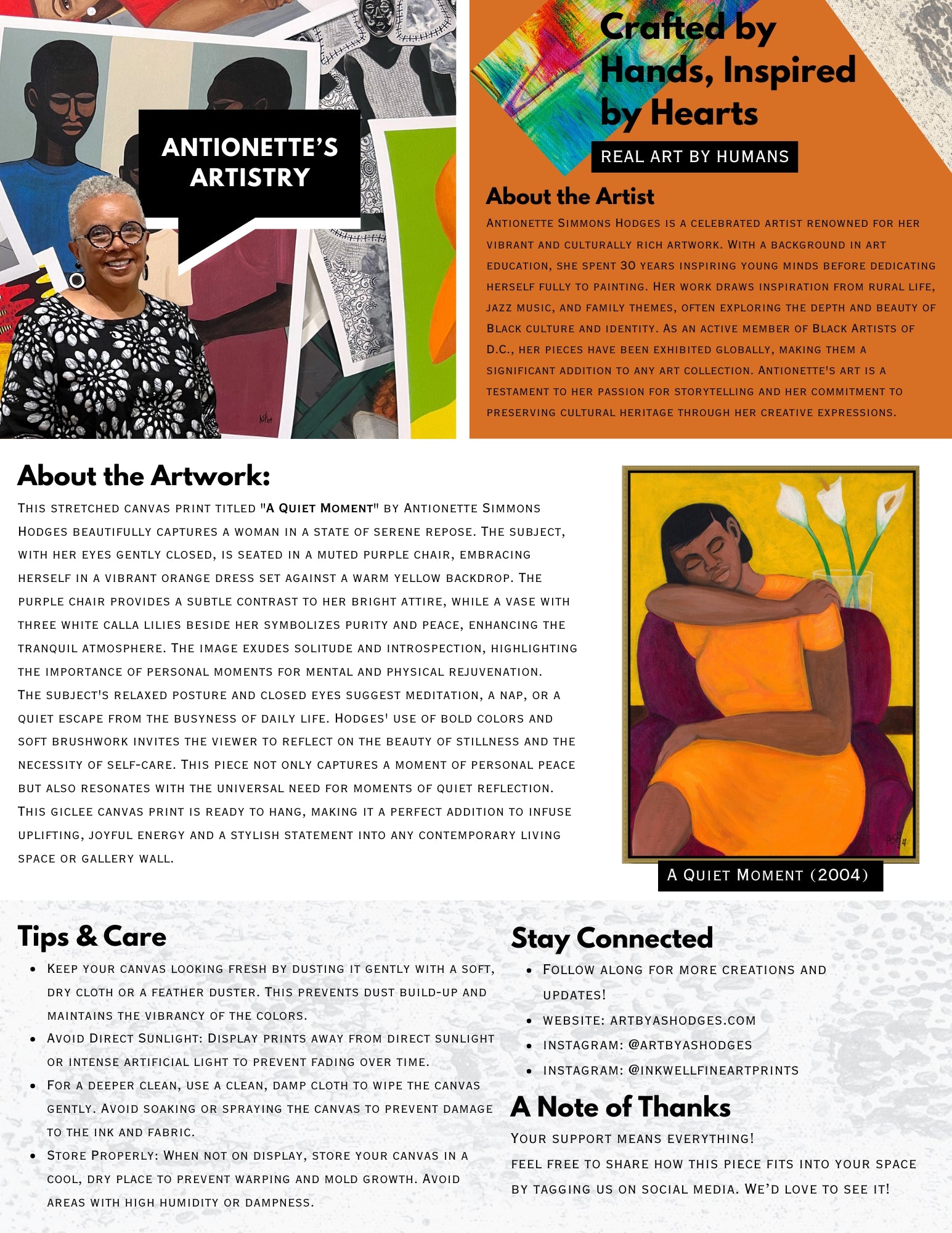 A Quiet Moment - Framed decor - flyer with info about artwork