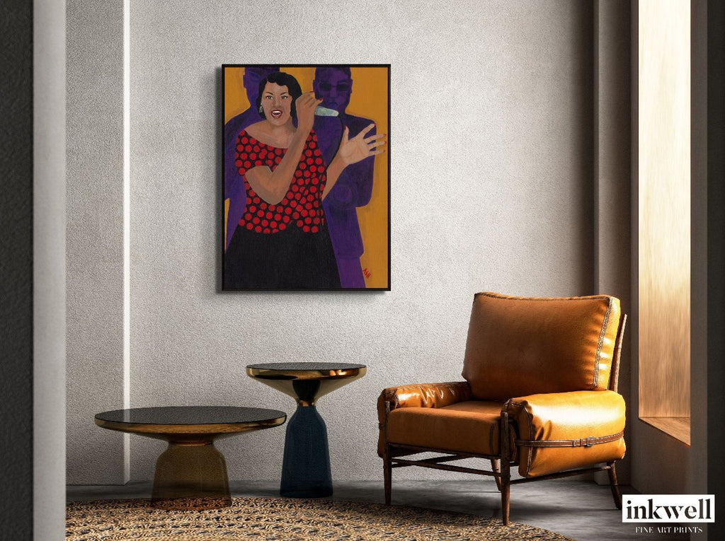 Jazz Singer - Framed Stretched Canvas Print - Black Musical Themed Art - ready to hang artwork