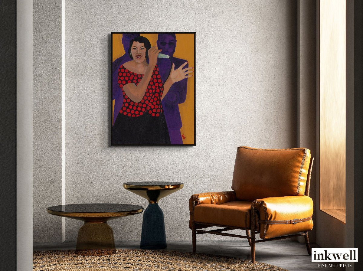 Jazz Singer - Framed Stretched Canvas Print - Black Musical Themed Art - ready to hang artwork