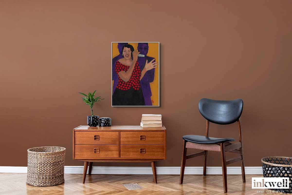 Jazz Singer - Framed Stretched Canvas Print - Black Musical Themed Art - artwork for living room