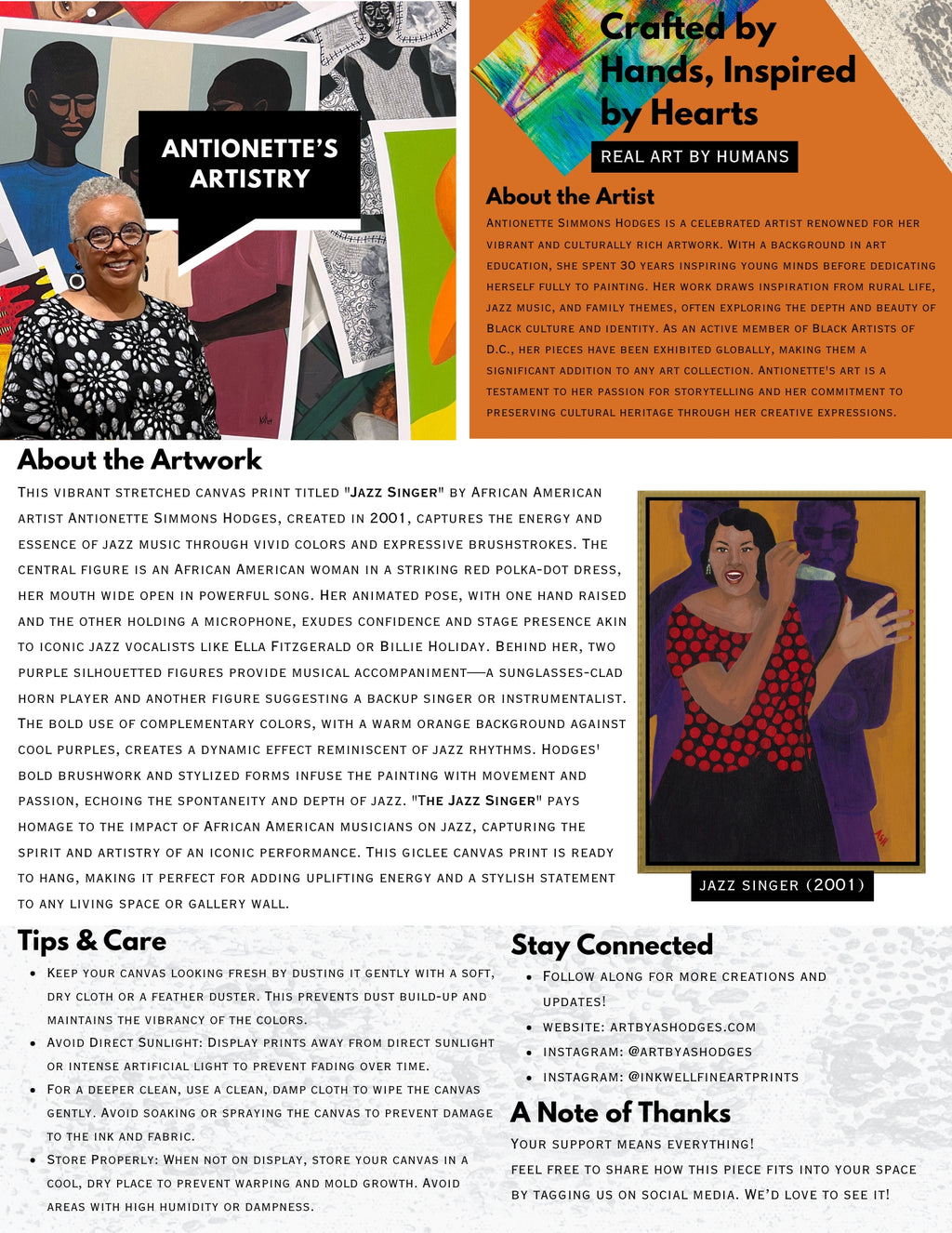 Jazz Singer - Framed Stretched Canvas Print - Antionette's Artistry - info about the artwork flyer