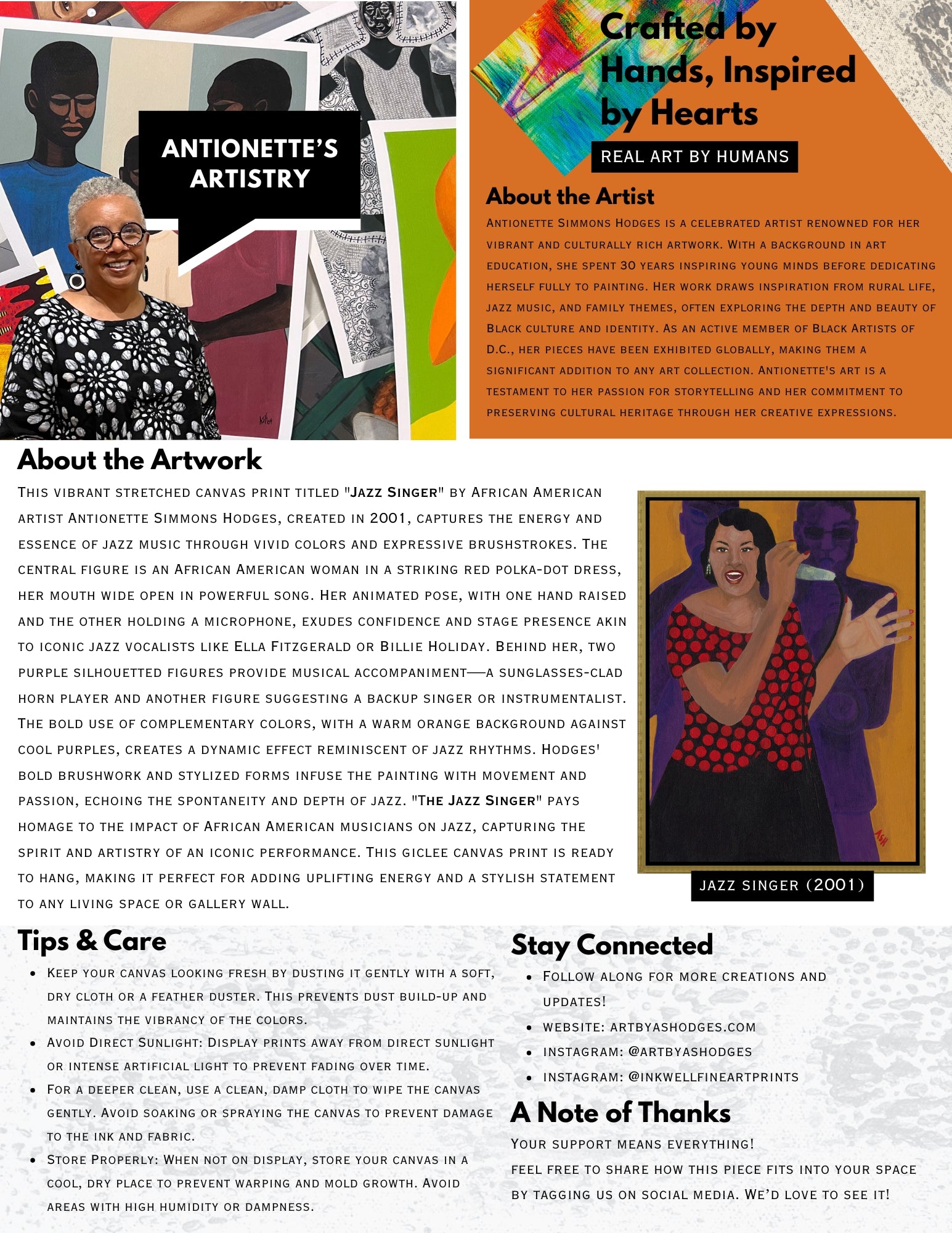 Jazz Singer - Framed Stretched Canvas Print - Antionette's Artistry - info about the artwork flyer