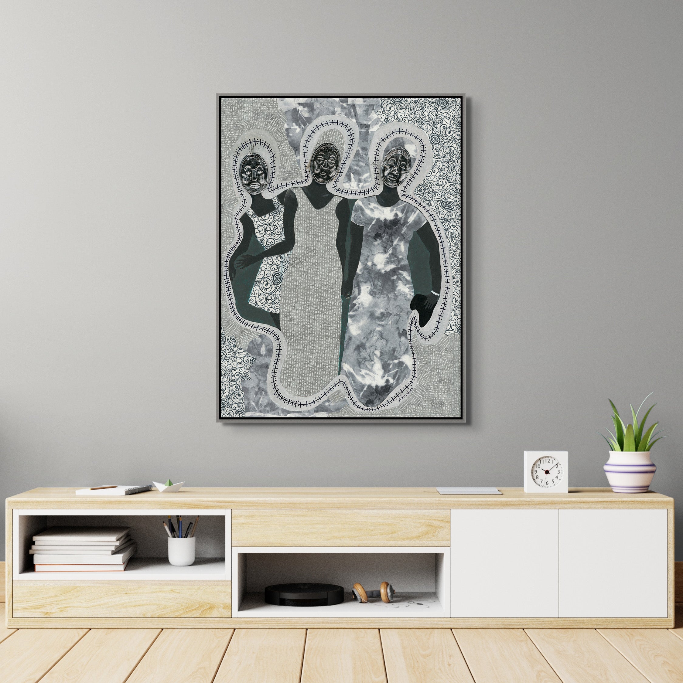 Mirror Mirror - Framed Stretched Canvas Print - Afrocentric Home Decor - black art for living room